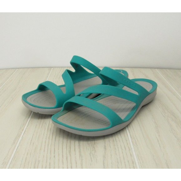 CROCS Shoes - CROCS  Size-8 Women's Swiftwater Sandal - Comfy Green Turquiose Slip On Slides